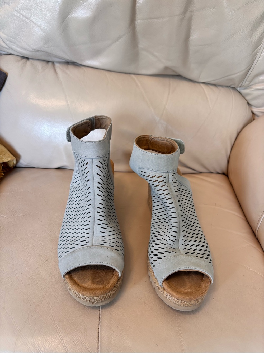 Skechers Light Gray Perforated Ankle Wedge Sandals